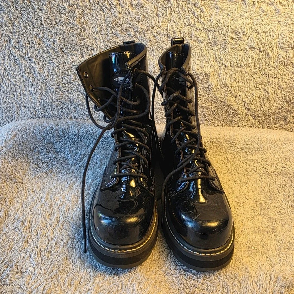 Avenger Work Boots Womens Black Patent Leather Safety Platform‎ Boots Comp Toe 9